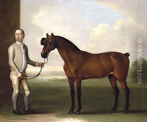 Regulus, a dark bay racehorse with a groom Oil Painting - James Seymour