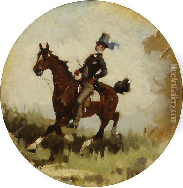 A Cavallo Oil Painting - Alfredo Tominz