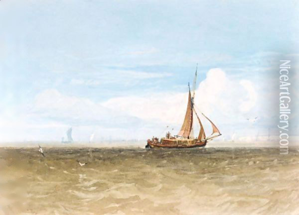Shipping Off Cromer, Norfolk Oil Painting - John Sell Cotman