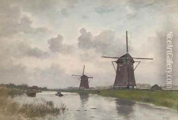 On a Dutch canal Oil Painting - Marinus Gidding