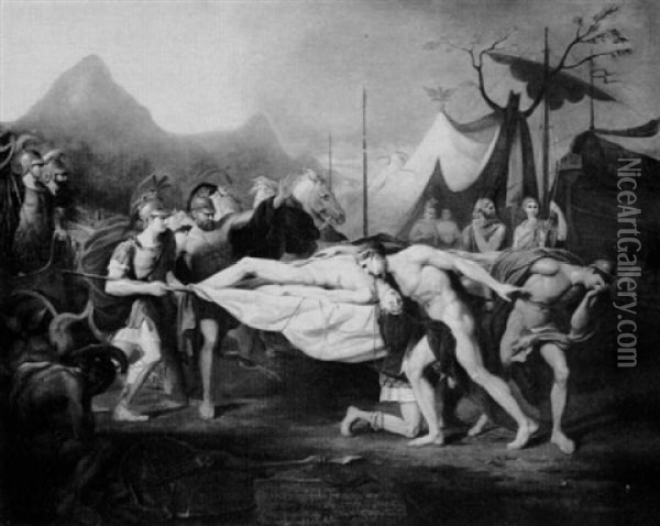 Bearing The Dead Body Of Patroclus To The Camp, Achilles' Grief Oil Painting - Thomas Douglas Guest