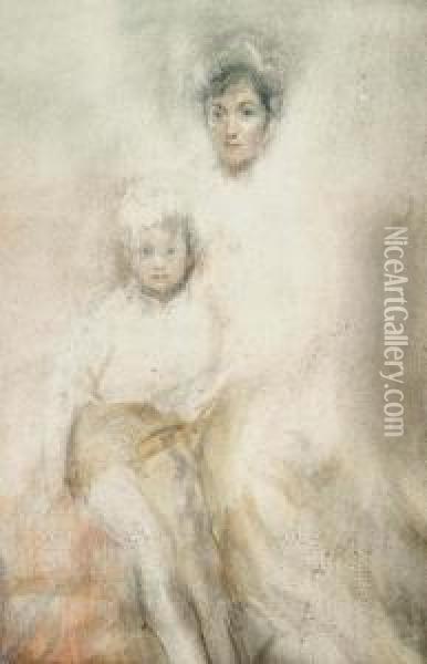 Study Of A Mother And Child Oil Painting - Ambrose McEvoy