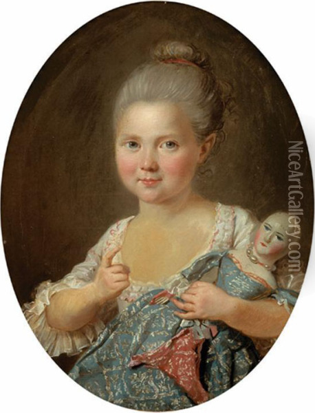 Portrait De Jeune Fille Tenant Sa Poupee Oil Painting - Charles Lepeintre