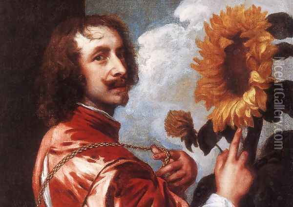 Self-portrait with a Sunflower c. 1632 Oil Painting - Sir Anthony Van Dyck