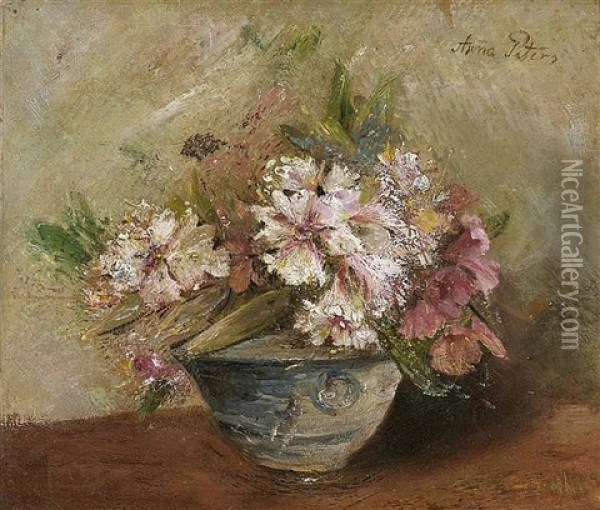 Still Life With Anemones In A Vase Oil Painting - Anna Peters