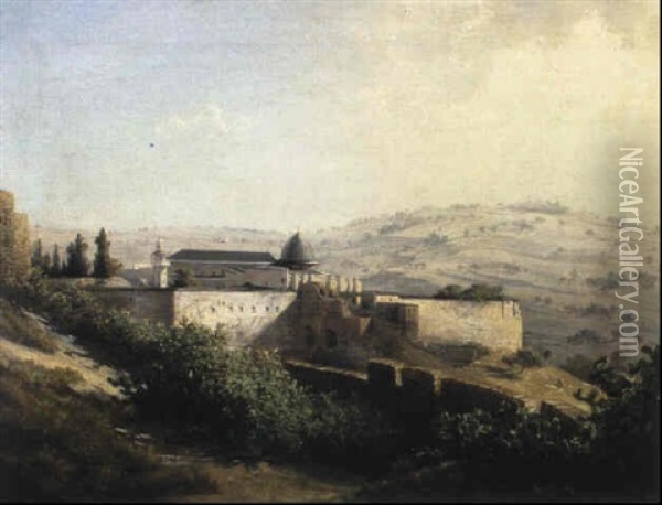 View Of The Temple Mount Jerusalem Oil Painting - Friedrich Otto Georgi