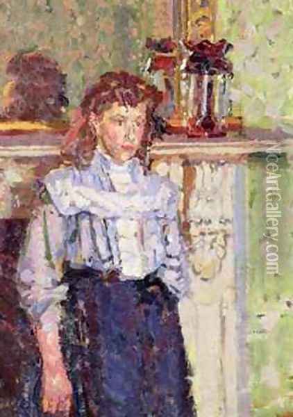 Girl by a Mantelpiece Oil Painting - Harold Gilman