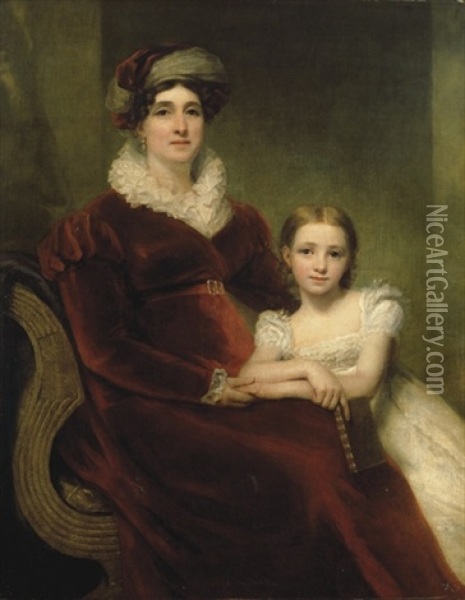 Double Portrait Of Mrs Alexander Allan Seated In A Crimson Velvet Dress And Her Granddaughter, Matilda Oil Painting - Sir Henry Raeburn