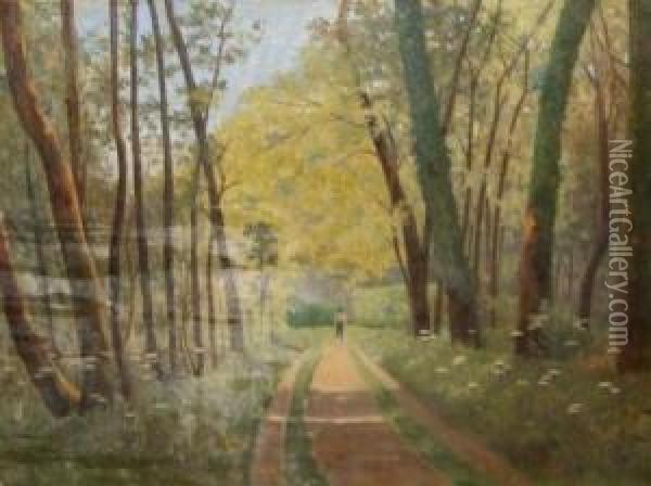Figure In A Wooded Lane Oil Painting - Michaux