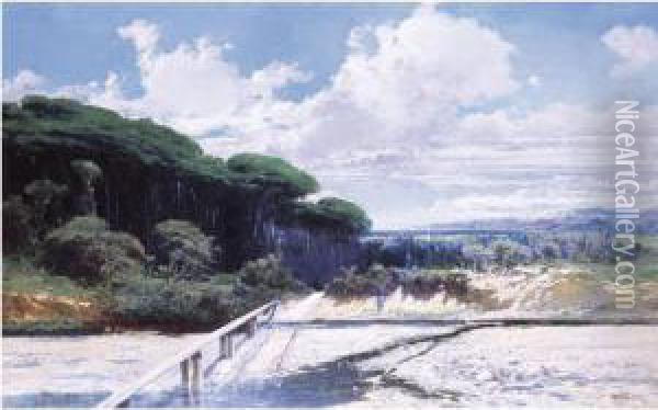 Paisaje De La Costa Brava (view Of The Costa Brava) Oil Painting - Baldomero Galofre Y Gimenez
