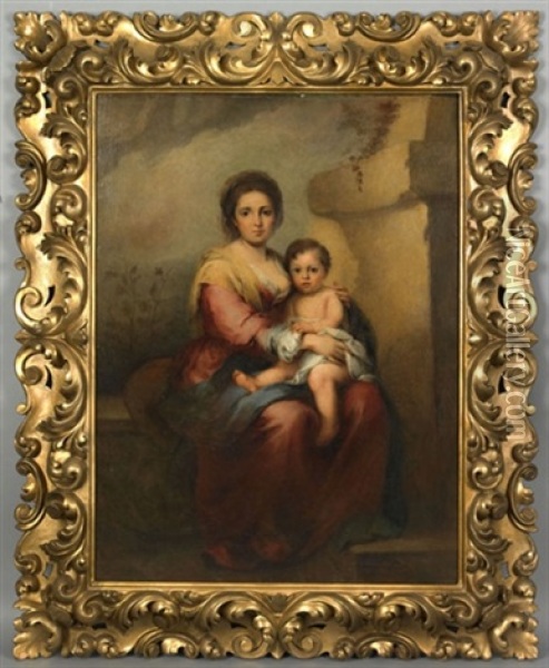Portrait Of A Mother And Child Oil Painting - Charles Bianchini