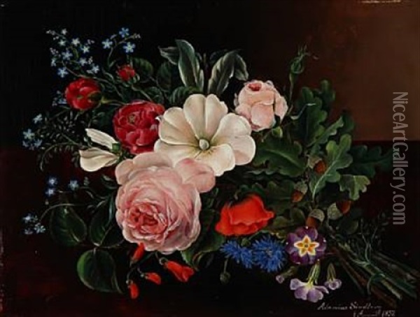 Bouquet Of Flowers On A Table Oil Painting - Adamine Marie Elisabeth Sindberg