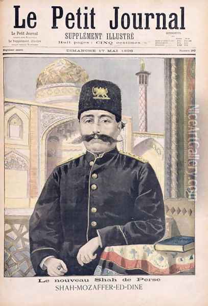 Portrait of Shah Mozzafer-ed-Din 1853-1907 illustration from Le Petit Journal, 17th May 1896 Oil Painting - Oswaldo Tofani