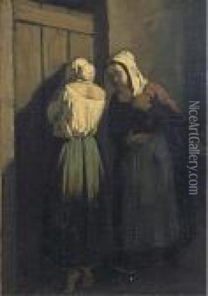 Maids Eavesdropping Oil Painting - Jean-Francois Millet