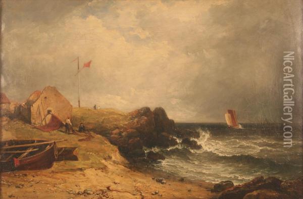 Drying A Net In Cove Oil Painting - Edmund Thornton Crawford