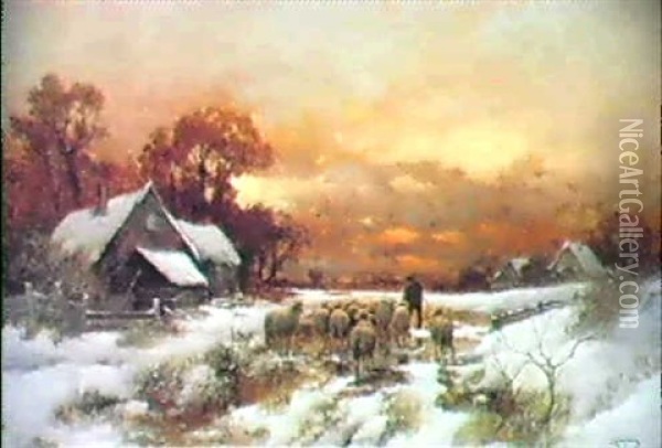 Heimkehr Bei Sonnenuntergang Oil Painting - Adolf Kaufmann