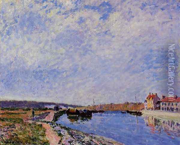 The Barge Port and Saint-Mammes Oil Painting - Alfred Sisley