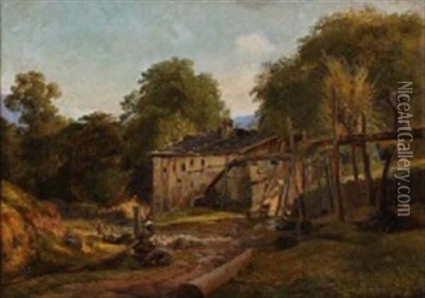 An Old Watermill In The Mountains Oil Painting - Ludwig Heinrich Theodor (Louis) Gurlitt