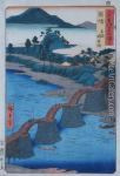 The Brocade Bridge At Iwakuni In Suo Province Oil Painting - Utagawa or Ando Hiroshige