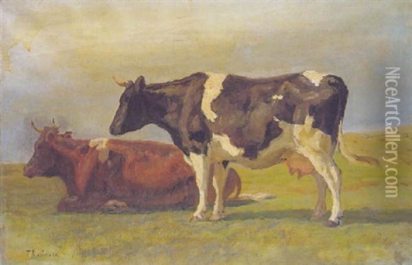 Cows Oil Painting - Thomas Harris Robinson