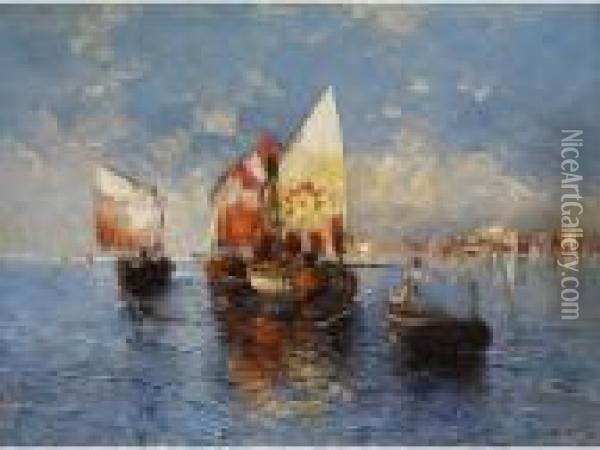 Segelschiffe In Der Lagune Vonvenedig Oil Painting - Karl Kaufmann
