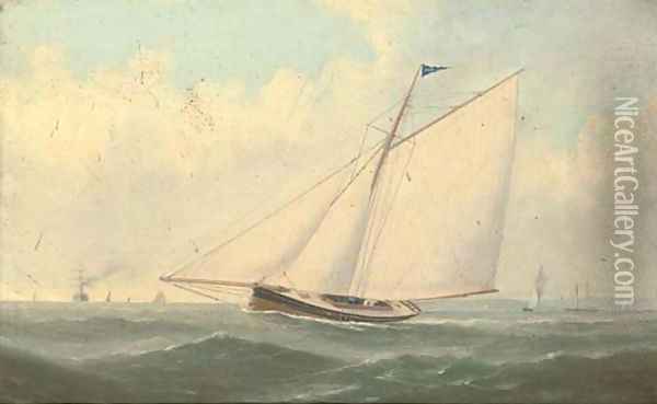 A racing cutter of the Royal Thames Yacht Club on an upwind leg Oil Painting - George Mears