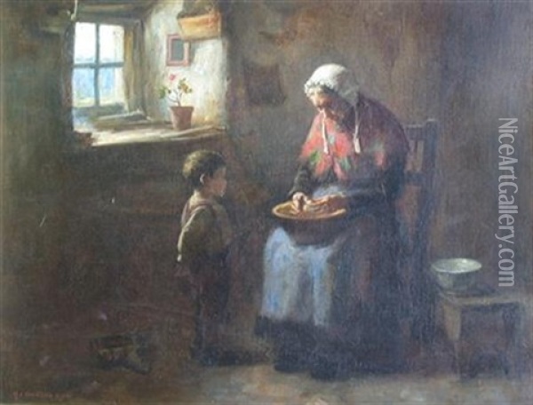 Peeling Potatoes Oil Painting - Henry John Dobson