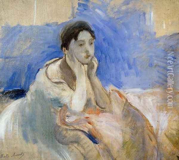 Young Woman Leaning On Her Elbows Oil Painting - Berthe Morisot