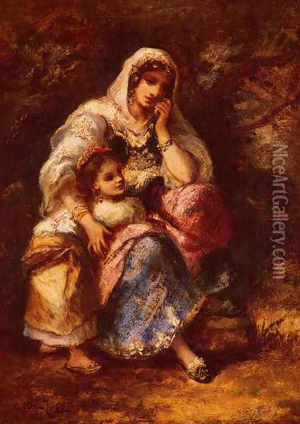 Gypsy Mother and Child Oil Painting - Narcisse-Virgile Diaz de la Pena