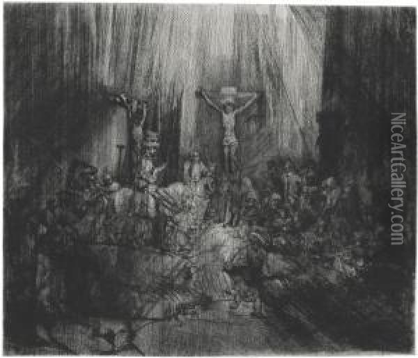 Christ Crucified Between The Two Thieves: 'the Three Crosses' Oil Painting - Rembrandt Van Rijn