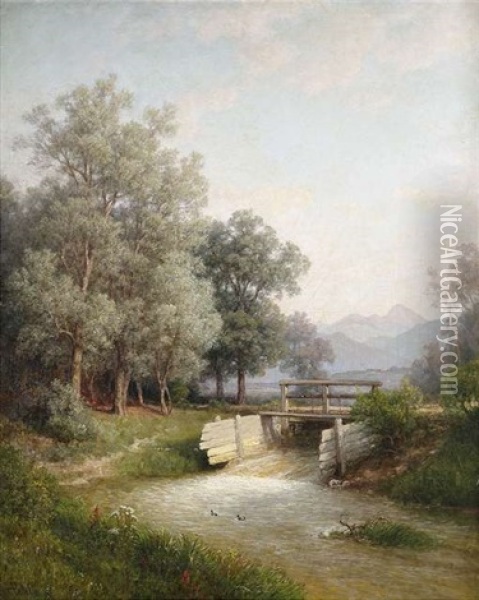 Sommerliche Flusslandschaft Mit Stauwehr Oil Painting - Hermann Pohle the Elder