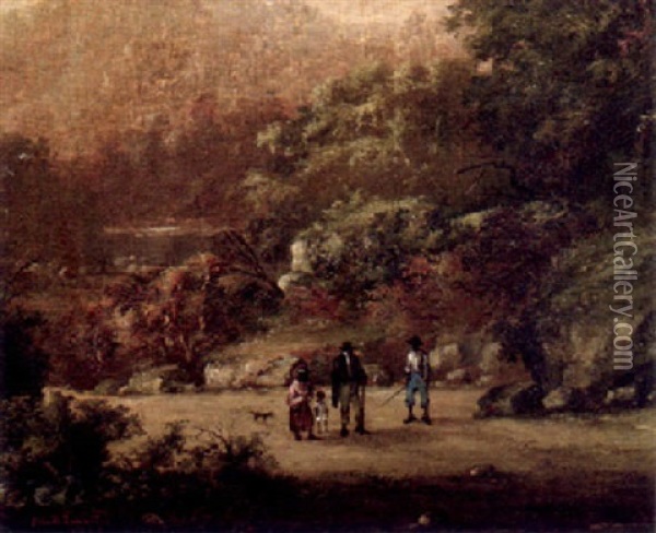 Figures In A Landscape Oil Painting - John R. Johnston