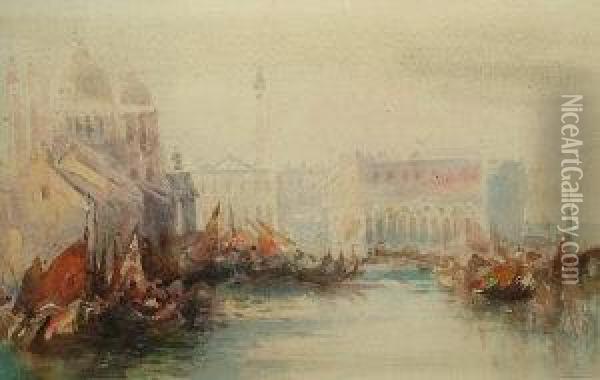 Follower Of Joseph Mallord William Turner -- Venetian Scene; Watercolour, 17.5x27cm Oil Painting - Joseph Mallord William Turner