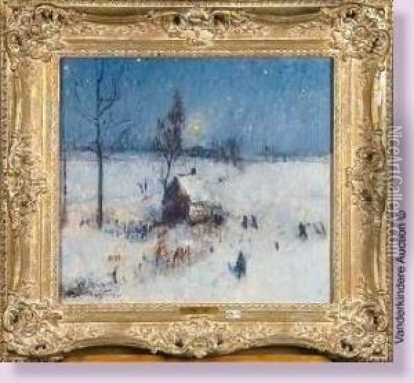 Clair De Lune Sur Un Paysage D'hiver Anime Oil Painting - Pieter Gorus