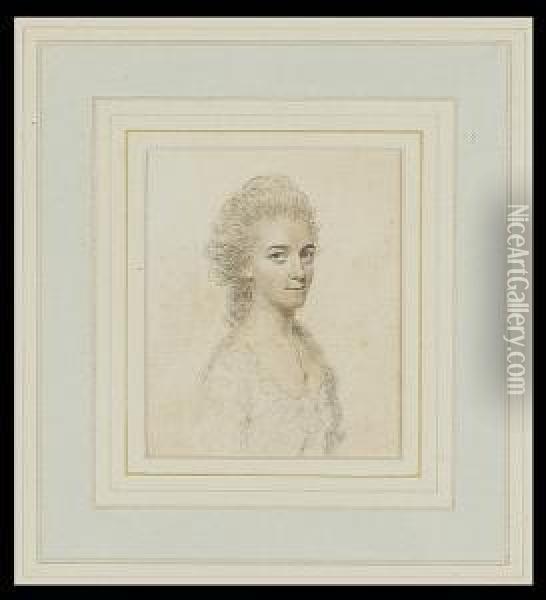 Lady Mary Lowther, Wearing White Dress And Pendant Necklace, Her Hair Powdered Oil Painting - John I Smart