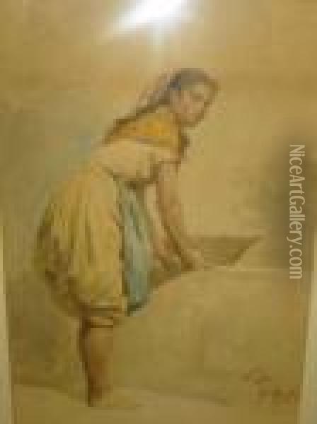 Portrait Of A Young Woman Kneading Dough Oil Painting - Henry Sykes