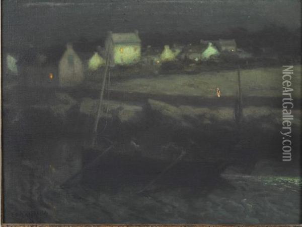 Concarneau, La Nuit Oil Painting - Emil Benediktoff Hirschfeld
