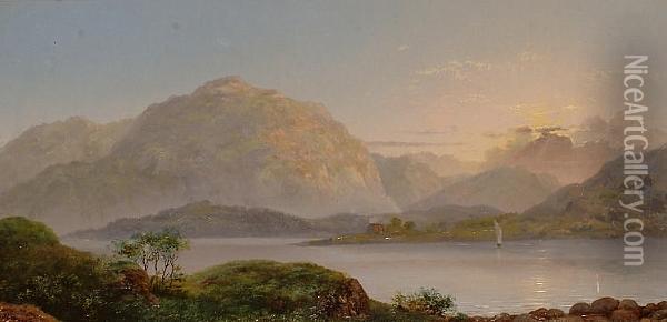 Highland Landscape With A Boat On A Lake Oil Painting - James Lawton Wingate
