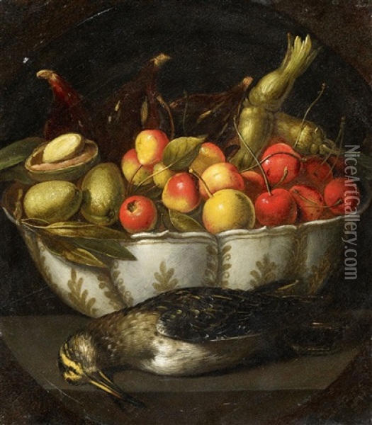 Still Life With Fruit, Nuts, And A Throttle Oil Painting - Francesco Codino