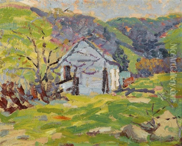 Untitled (landscape With Blue Barn) Oil Painting - Selden Connor Gile