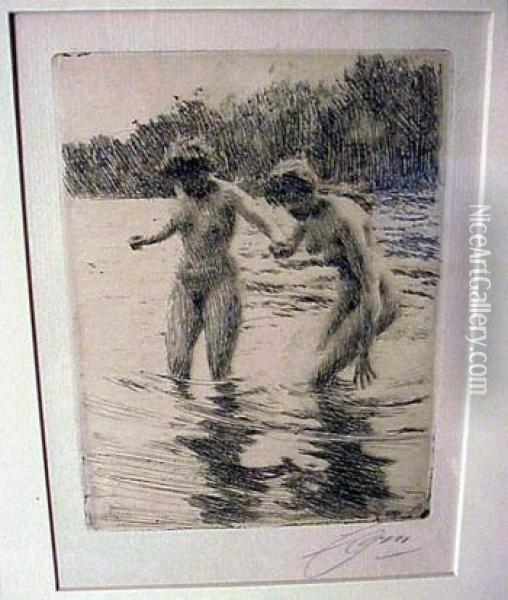 Two Bathers(a.237) Oil Painting - Anders Zorn