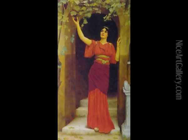 Young Girl Picking Grapes Oil Painting - John William Godward