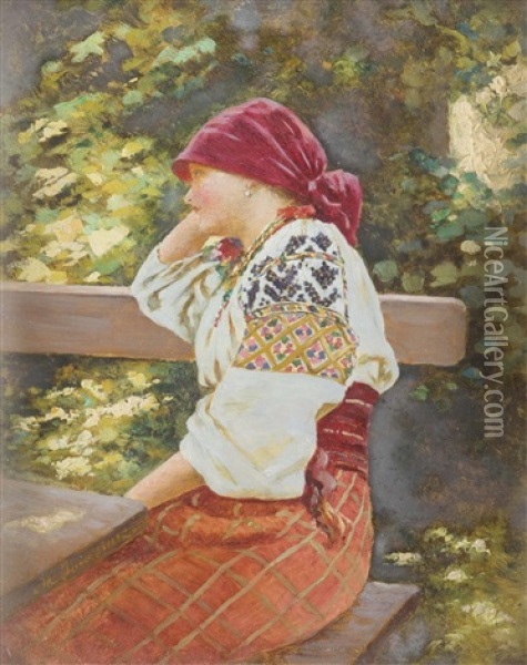 Junge Frau In Ukrainischer Tracht Oil Painting - Mikolai Ivasiuk