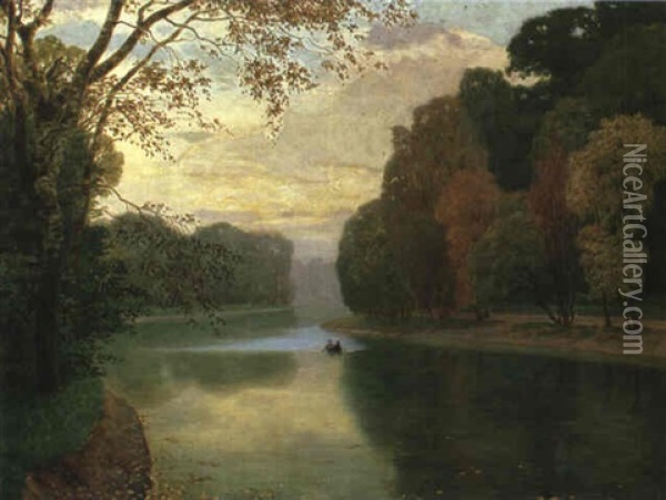 Ruderboot Am Herbstlichen Flus Oil Painting - Eduard Kasparides