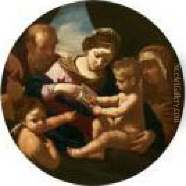 Sacra Famiglia Con Sant'anna E San Giovannino Oil Painting - Simone Cantarini Il Pesarese