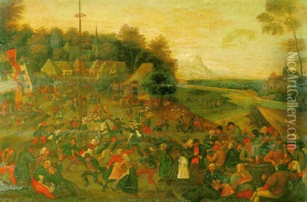 Village Kermesse With Peasants Dancing Around The Maypole Oil Painting - Pieter Brueghel III