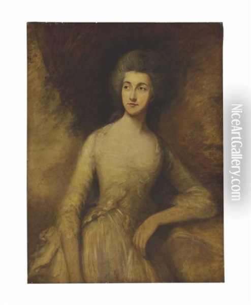 Portrait Of A Lady, Three-quarter Length, Traditionally Identified As Mrs. Fisher (mary Gainsborough) Oil Painting - Thomas Gainsborough