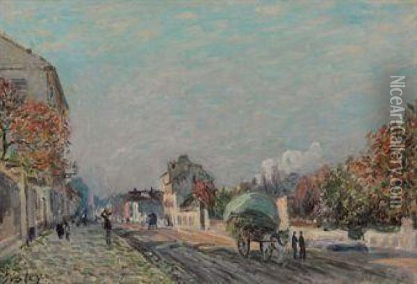 Une Rue A Marly Oil Painting - Alfred Sisley