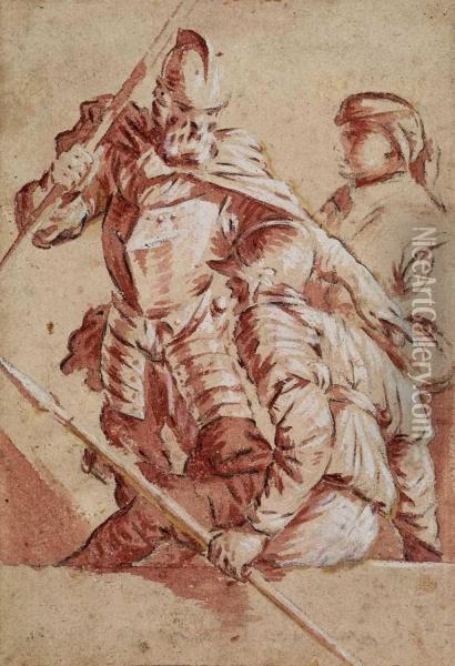 Drei Soldaten Inrustung Oil Painting - Sigismondo Caula