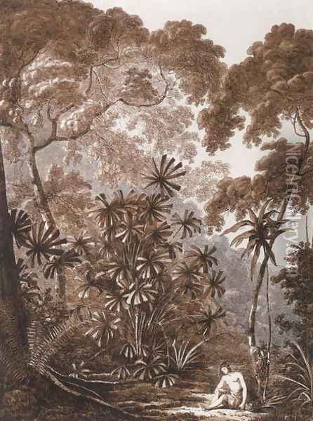 The Fan Palm in the Island of Cracatoa, from Views in the South Seas, pub. 1788 Oil Painting - John Webber